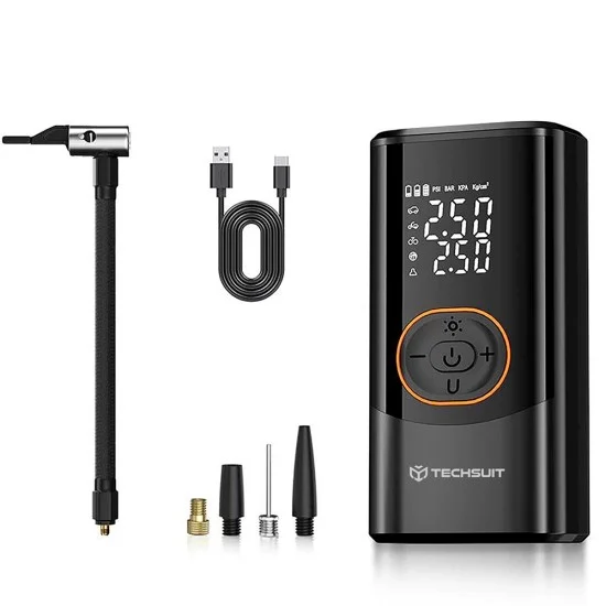 Компресор за кола Techsuit AirXpert Pro (AI2) - безжичен, с фенерче, LED дисплей, 1500mAh - Черен