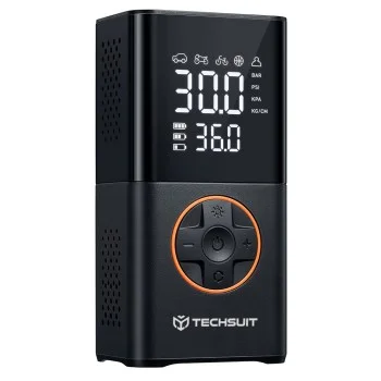 Компресор за кола Techsuit GoInflate (AI1) - безжичен, с фенерче, 4000mAh, външна батерия, 17L/min дебит, 150PSI - Черен