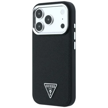 Кожен калъф Guess - Grained Triangle Logo MagSafe (GUHMP18LPGSMTLSK) - iPhone 18 Pro / iPhone 17 Pro - Черен