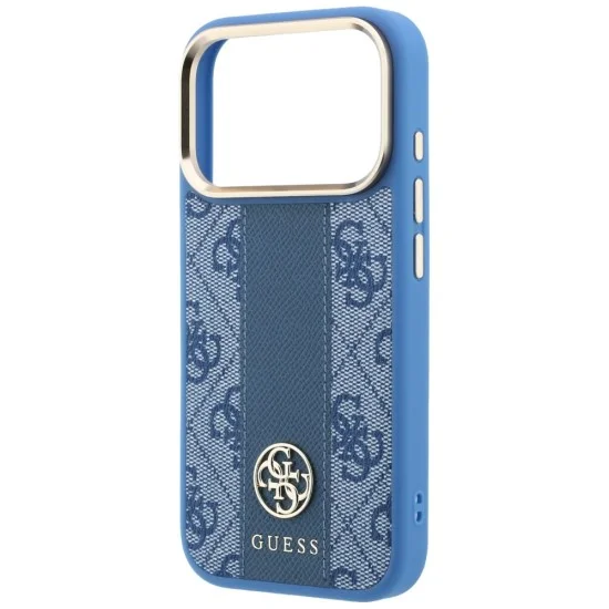 Guess - Leather 4G Stripe Round Classic Logo MagSafe (GUHMP18L6P4G4RCB) - iPhone 18 Pro / iPhone 17 Pro - Blue