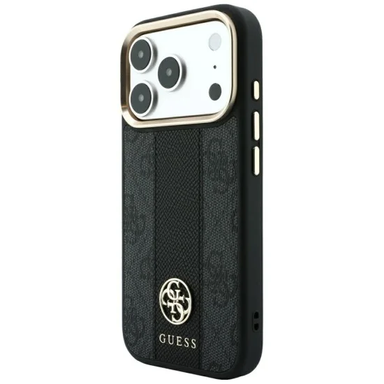 Кожен калъф Guess Leather 4G Stripe Round Classic Logo MagSafe (GUHMP18L6P4G4RCK) - iPhone 18 Pro / iPhone 17 Pro - Черен