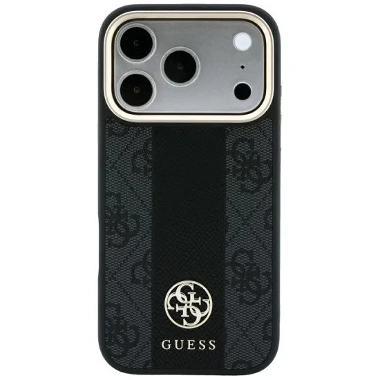 Кожен калъф Guess Leather 4G Stripe Round Classic Logo MagSafe (GUHMP18L6P4G4RCK) - iPhone 18 Pro / iPhone 17 Pro - Черен