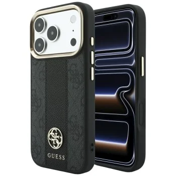 Кожен калъф Guess Leather 4G Stripe Round Classic Logo MagSafe (GUHMP18L6P4G4RCK) - iPhone 18 Pro / iPhone 17 Pro - Черен
