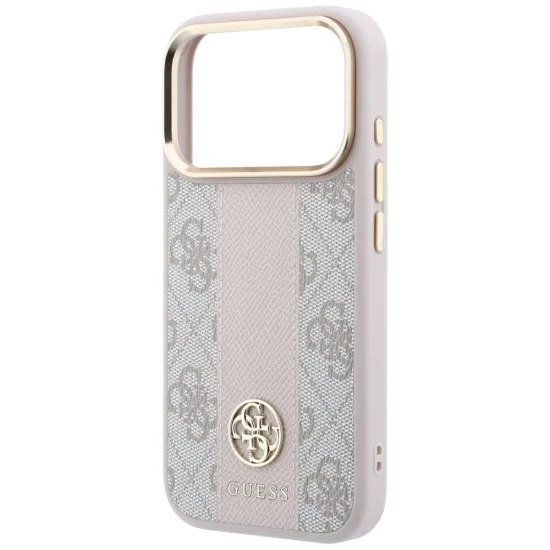 Кожен калъф Guess Leather 4G Stripe Round Classic Logo MagSafe (GUHMP18L6P4G4RCP) - iPhone 18 Pro / iPhone 17 Pro - Розов