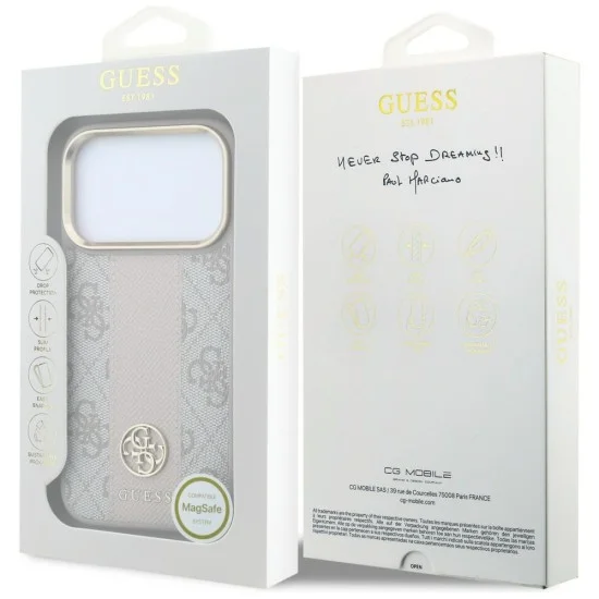 Кожен калъф Guess Leather 4G Stripe Round Classic Logo MagSafe (GUHMP18L6P4G4RCP) - iPhone 18 Pro / iPhone 17 Pro - Розов