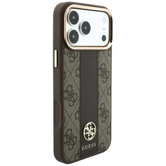 Guess - Leather 4G Stripe Round Classic Logo MagSafe (GUHMP18L6P4G4RCW) - iPhone 18 Pro / iPhone 17 Pro - Brown