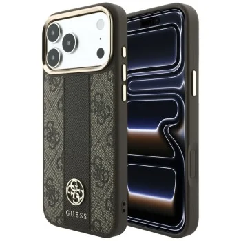 Кожен калъф Guess - Leather 4G Stripe Round Classic Logo MagSafe (GUHMP18L6P4G4RCW) - iPhone 18 Pro / iPhone 17 Pro - Кафяв