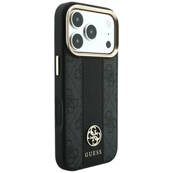 Кожен калъф Guess Leather 4G Stripe Round Classic Logo MagSafe (GUHMP18X6P4G4RCK) - iPhone 18 Pro Max / iPhone 17 Pro Max - Черен