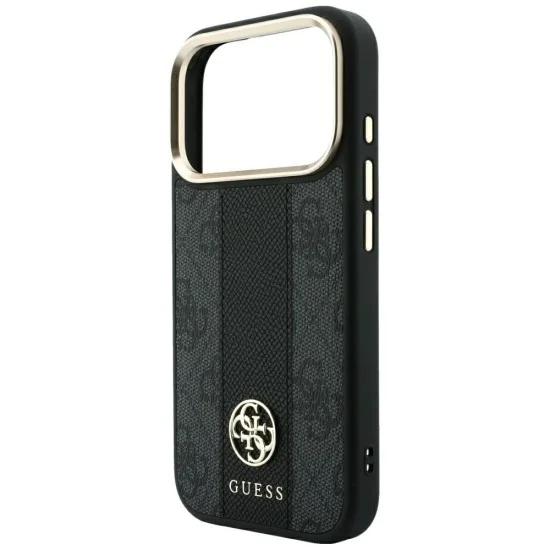 Кожен калъф Guess Leather 4G Stripe Round Classic Logo MagSafe (GUHMP18X6P4G4RCK) - iPhone 18 Pro Max / iPhone 17 Pro Max - Черен