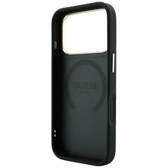 Кожен калъф Guess Leather 4G Stripe Round Classic Logo MagSafe (GUHMP18X6P4G4RCK) - iPhone 18 Pro Max / iPhone 17 Pro Max - Черен