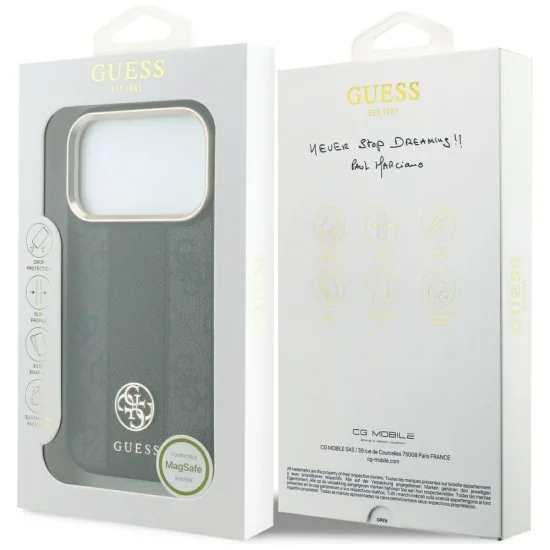Кожен калъф Guess Leather 4G Stripe Round Classic Logo MagSafe (GUHMP18X6P4G4RCK) - iPhone 18 Pro Max / iPhone 17 Pro Max - Черен