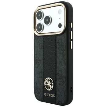 Кожен калъф Guess Leather 4G Stripe Round Classic Logo MagSafe (GUHMP18X6P4G4RCK) - iPhone 18 Pro Max / iPhone 17 Pro Max - Черен