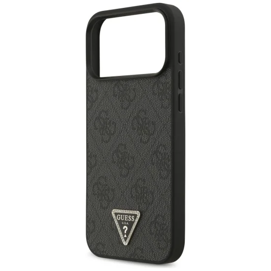 Кожен калъф Guess Leather 4G Triangle Strass MagSafe (GUHMP18XP4TDPLK) - iPhone 18 Pro Max / iPhone 17 Pro Max - Черен