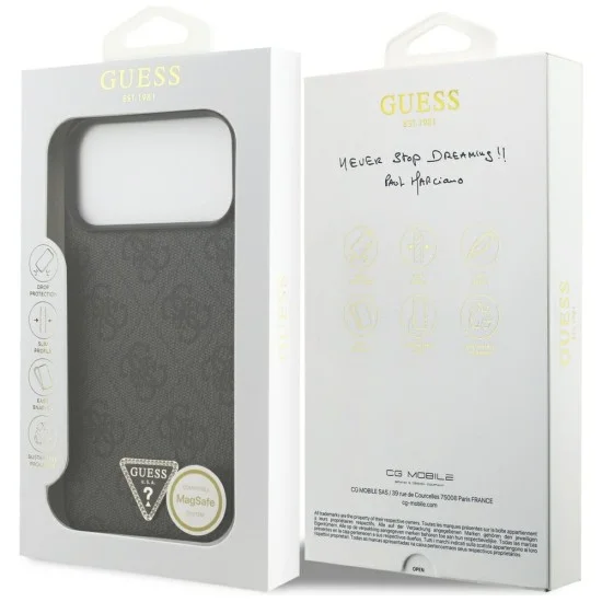 Кожен калъф Guess Leather 4G Triangle Strass MagSafe (GUHMP18XP4TDPLK) - iPhone 18 Pro Max / iPhone 17 Pro Max - Черен