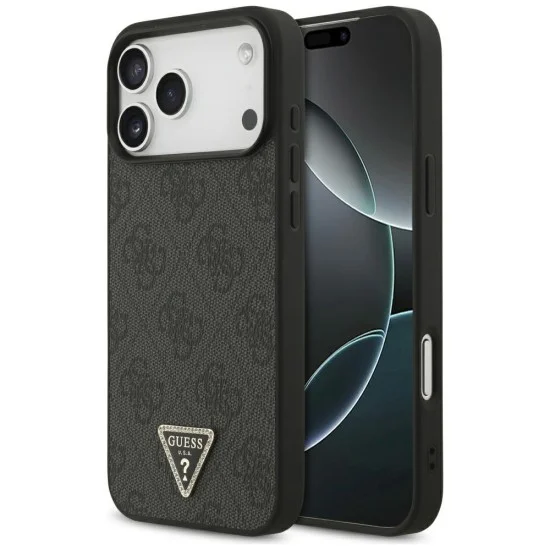 Кожен калъф Guess Leather 4G Triangle Strass MagSafe (GUHMP18XP4TDPLK) - iPhone 18 Pro Max / iPhone 17 Pro Max - Черен