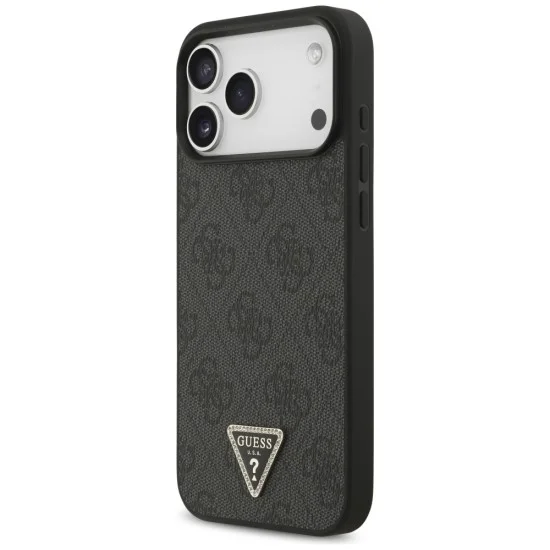 Кожен калъф Guess Leather 4G Triangle Strass MagSafe (GUHMP18XP4TDPLK) - iPhone 18 Pro Max / iPhone 17 Pro Max - Черен