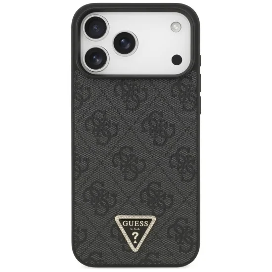 Кожен калъф Guess Leather 4G Triangle Strass MagSafe (GUHMP18XP4TDPLK) - iPhone 18 Pro Max / iPhone 17 Pro Max - Черен