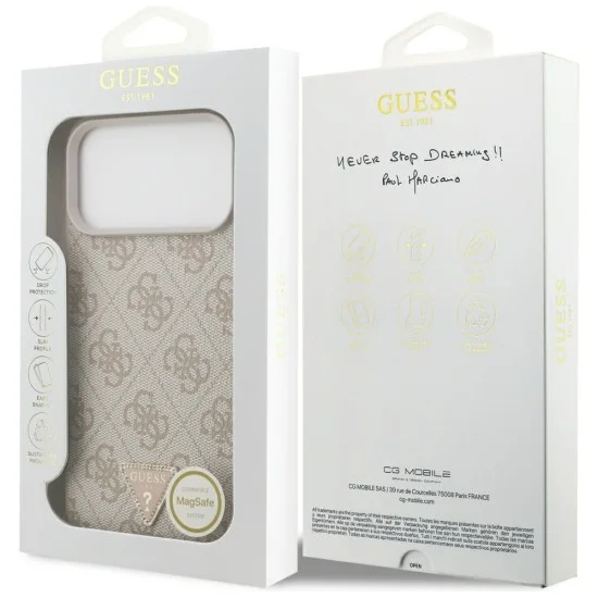 Кожен калъф Guess Leather 4G Triangle Strass MagSafe (GUHMP18XP4TDPP) - iPhone 18 Pro Max / iPhone 17 Pro Max - Розов