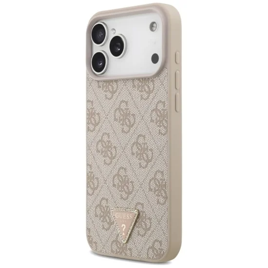 Кожен калъф Guess Leather 4G Triangle Strass MagSafe (GUHMP18XP4TDPP) - iPhone 18 Pro Max / iPhone 17 Pro Max - Розов