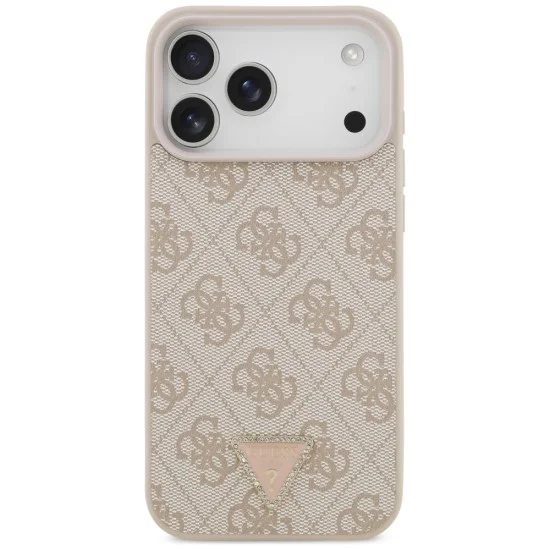 Кожен калъф Guess Leather 4G Triangle Strass MagSafe (GUHMP18XP4TDPP) - iPhone 18 Pro Max / iPhone 17 Pro Max - Розов