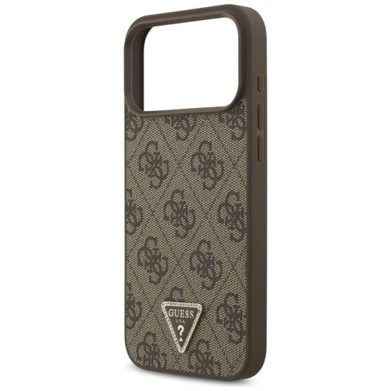 Кожен калъф Guess Leather 4G Triangle Strass MagSafe (GUHMP18XP4TDPW) - iPhone 18 Pro Max / iPhone 17 Pro Max - Кафяв
