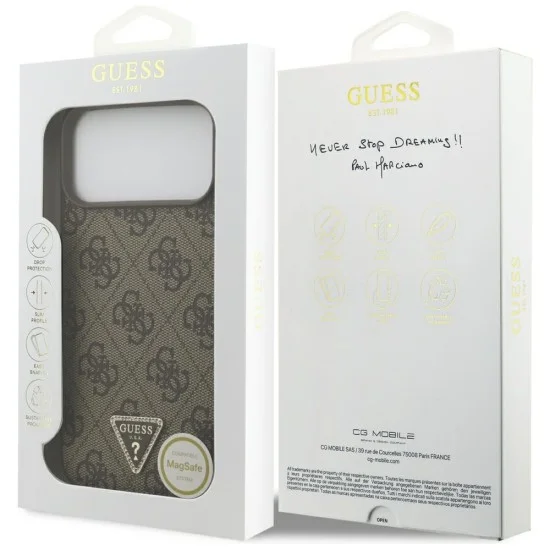 Кожен калъф Guess Leather 4G Triangle Strass MagSafe (GUHMP18XP4TDPW) - iPhone 18 Pro Max / iPhone 17 Pro Max - Кафяв