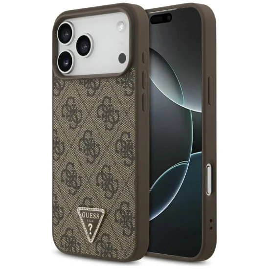 Кожен калъф Guess Leather 4G Triangle Strass MagSafe (GUHMP18XP4TDPW) - iPhone 18 Pro Max / iPhone 17 Pro Max - Кафяв
