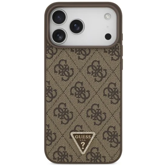 Кожен калъф Guess Leather 4G Triangle Strass MagSafe (GUHMP18XP4TDPW) - iPhone 18 Pro Max / iPhone 17 Pro Max - Кафяв