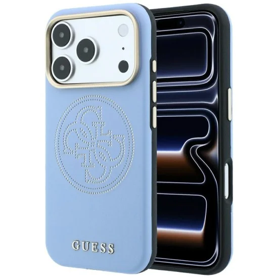 Кожен калъф Guess Leather Perforated 4G MagSafe (GUHMP18L6PS4SRGB) - iPhone 18 Pro / iPhone 17 Pro - Светлосин
