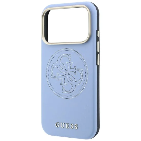 Кожен калъф Guess Leather Perforated 4G MagSafe (GUHMP18L6PS4SRGB) - iPhone 18 Pro / iPhone 17 Pro - Светлосин