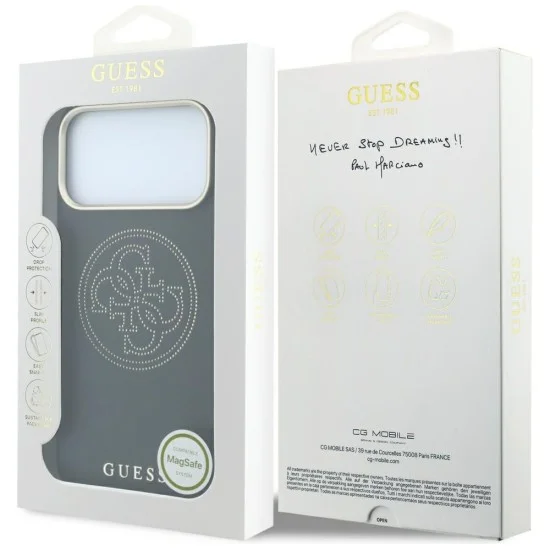 Кожен калъф Guess Leather Perforated 4G MagSafe (GUHMP18L6PS4SRGK) - iPhone 18 Pro / iPhone 17 Pro - Черен