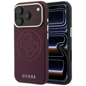 Кожен калъф Guess Leather Perforated 4G MagSafe (GUHMP18L6PS4SRGU) - iPhone 18 Pro / iPhone 17 Pro - Бордо
