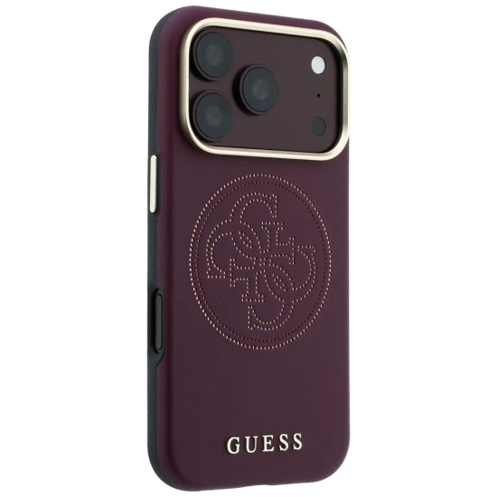 Кожен калъф Guess Leather Perforated 4G MagSafe (GUHMP18L6PS4SRGU) - iPhone 18 Pro / iPhone 17 Pro - Бордо