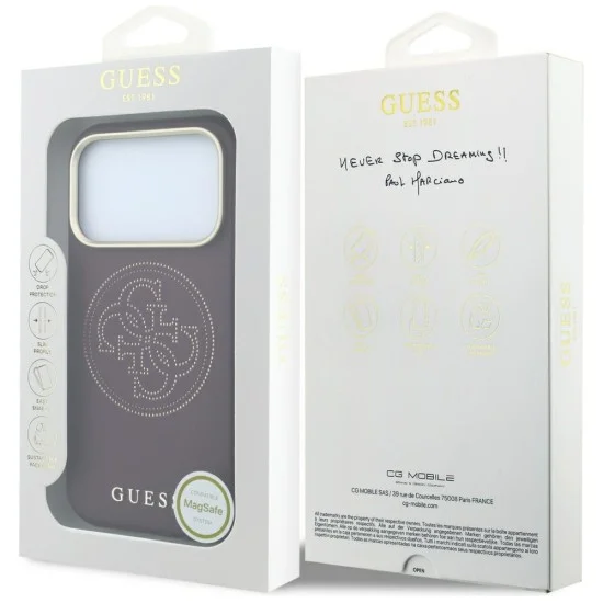 Кожен калъф Guess Leather Perforated 4G MagSafe (GUHMP18L6PS4SRGU) - iPhone 18 Pro / iPhone 17 Pro - Бордо