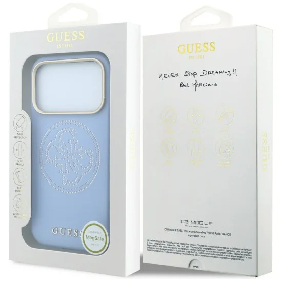 Кожен калъф Guess Leather Perforated 4G MagSafe (GUHMP18X6PS4SRGB) - iPhone 18 Pro Max / iPhone 17 Pro Max - Светлосин