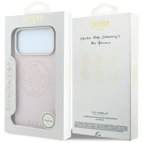 Кожен калъф Guess Leather Perforated 4G MagSafe (GUHMP18X6PS4SRGP) - iPhone 18 Pro Max / iPhone 17 Pro Max - Розов