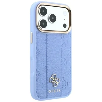 Кожен калъф Guess Leather Stripe Peony 4G MagSafe (GUHMP18L6PGSU4EB) - iPhone 18 Pro / iPhone 17 Pro - Светлосин