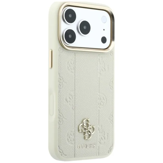 Кожен калъф Guess Leather Stripe Peony 4G MagSafe (GUHMP18L6PGSU4EE) - iPhone 18 Pro / iPhone 17 Pro - Бежов