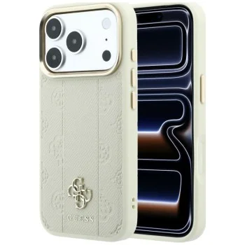 Кожен калъф Guess Leather Stripe Peony 4G MagSafe (GUHMP18L6PGSU4EE) - iPhone 18 Pro / iPhone 17 Pro - Бежов