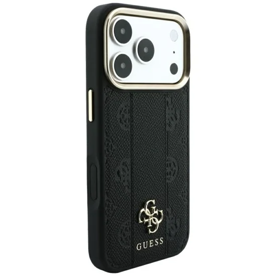 Кожен калъф Guess Leather Stripe Peony 4G MagSafe (GUHMP18L6PGSU4EK) - iPhone 18 Pro / iPhone 17 Pro - Черен