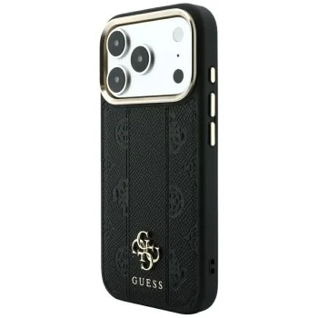Кожен калъф Guess Leather Stripe Peony 4G MagSafe (GUHMP18L6PGSU4EK) - iPhone 18 Pro / iPhone 17 Pro - Черен