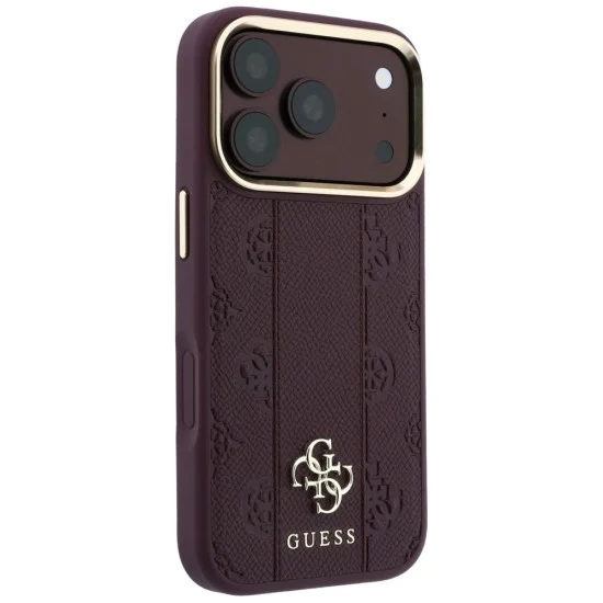 Кожен калъф Guess Leather Stripe Peony 4G MagSafe (GUHMP18L6PGSU4EU) - iPhone 18 Pro / iPhone 17 Pro - Бордо