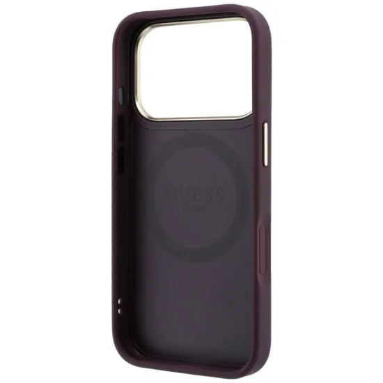 Кожен калъф Guess Leather Stripe Peony 4G MagSafe (GUHMP18L6PGSU4EU) - iPhone 18 Pro / iPhone 17 Pro - Бордо