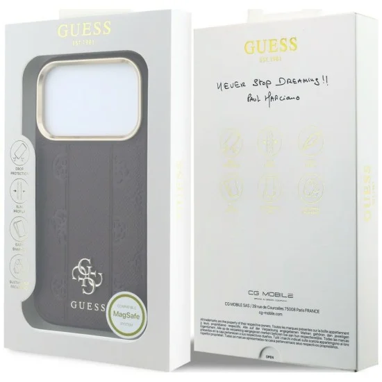 Кожен калъф Guess Leather Stripe Peony 4G MagSafe (GUHMP18L6PGSU4EU) - iPhone 18 Pro / iPhone 17 Pro - Бордо