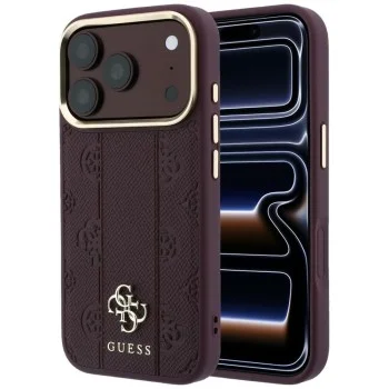 Кожен калъф Guess Leather Stripe Peony 4G MagSafe (GUHMP18L6PGSU4EU) - iPhone 18 Pro / iPhone 17 Pro - Бордо