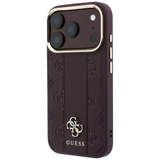 Кожен калъф Guess Leather Stripe Peony 4G MagSafe (GUHMP18L6PGSU4EU) - iPhone 18 Pro / iPhone 17 Pro - Бордо