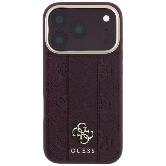 Кожен калъф Guess Leather Stripe Peony 4G MagSafe (GUHMP18L6PGSU4EU) - iPhone 18 Pro / iPhone 17 Pro - Бордо