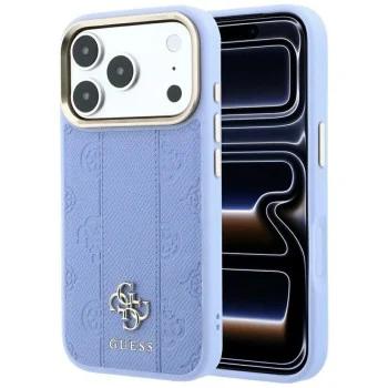Кожен калъф Guess Leather Stripe Peony 4G MagSafe (GUHMP18X6PGSU4EB) - iPhone 18 Pro Max / iPhone 17 Pro Max - Светлосин