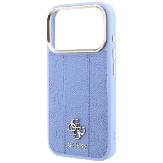 Кожен калъф Guess Leather Stripe Peony 4G MagSafe (GUHMP18X6PGSU4EB) - iPhone 18 Pro Max / iPhone 17 Pro Max - Светлосин