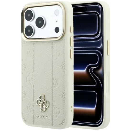 Кожен калъф Guess Leather Stripe Peony 4G MagSafe (GUHMP18X6PGSU4EE) - iPhone 18 Pro Max / iPhone 17 Pro Max - Бежов